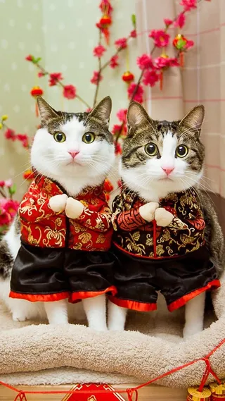 新年花卉卡通猫咪H5背景高清