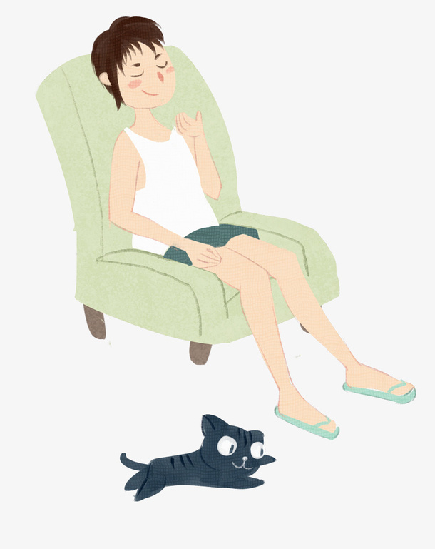 手绘立夏装饰插图夏日沙发小憩的免抠