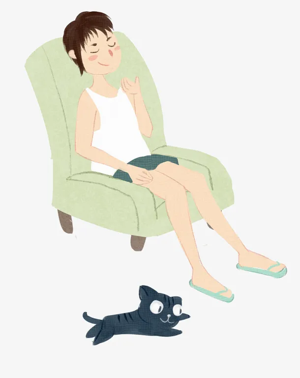 手绘立夏装饰插图夏日沙发小憩的免抠