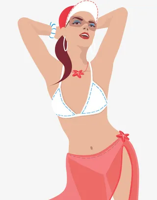 卡通手绘戴帽子比基尼美女免抠