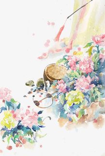 古风唯美水彩插画免抠