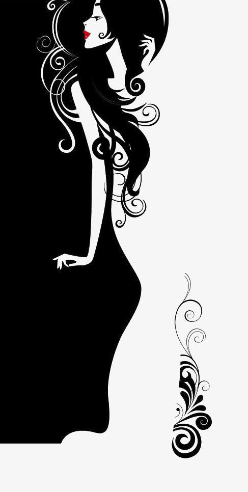 手绘时尚黑白美女图片免抠