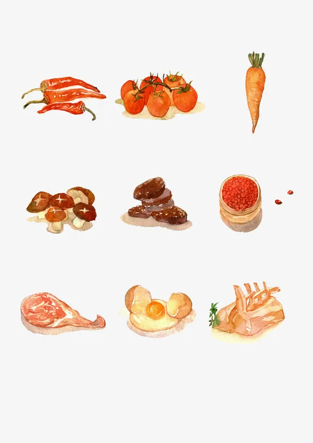卡通手绘蔬菜调味料免抠