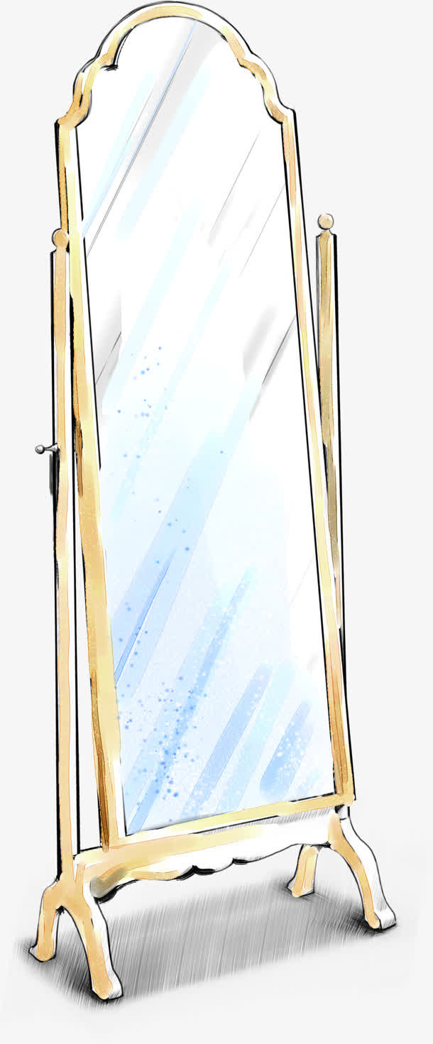 手绘黄色室内穿衣镜免抠