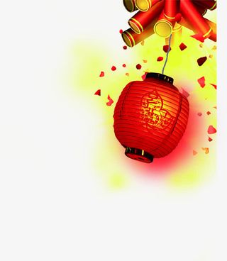 鞭炮灯笼新年展板设计免抠