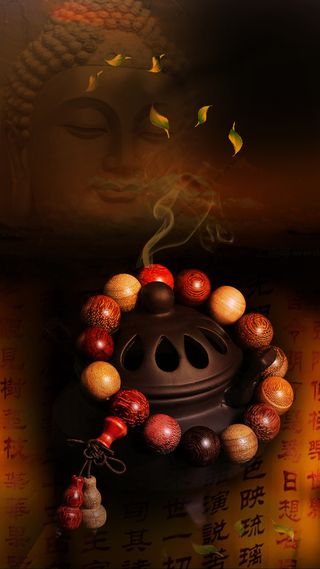 宗教壁画佛珠饰品H5背景高清