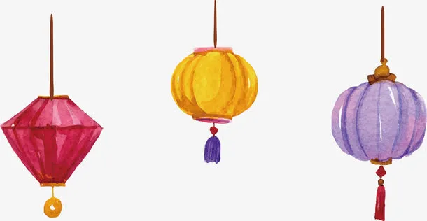 彩色水彩手绘灯笼免抠