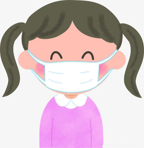 到口罩的小女孩免抠