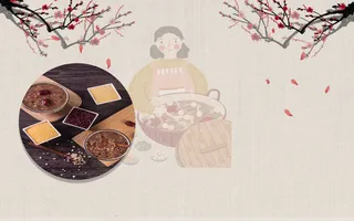 腊八节背景腊八粥手绘人物梅花树枝高清