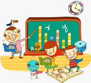 手绘卡通小孩上课免抠
