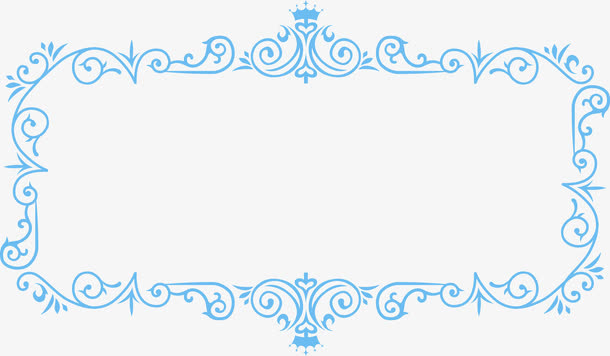 蓝色花纹方形边框免抠
