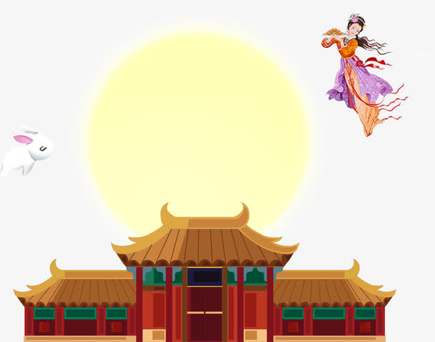 中国传统楼阁和月亮免抠