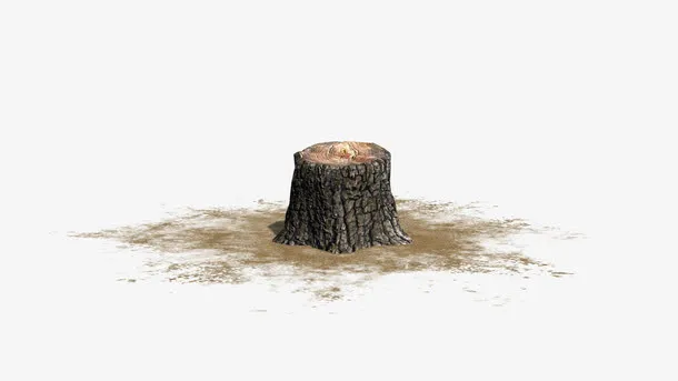 手绘黄色土地上的枯树根免抠
