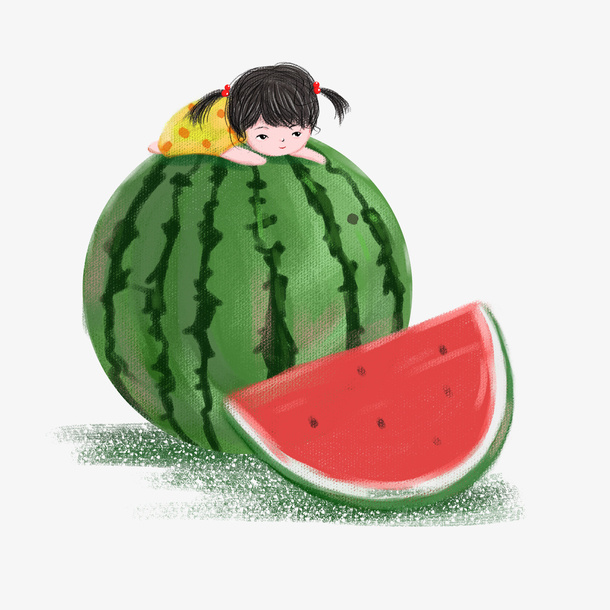 小女孩西瓜卡通形象免抠