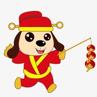 过年简笔画狗狗闹新春免抠