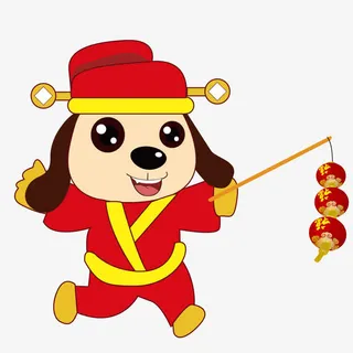 过年简笔画狗狗闹新春免抠