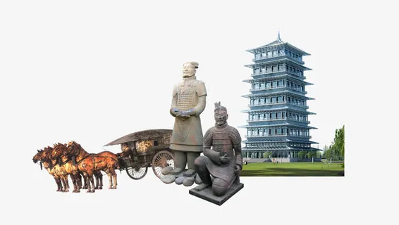 西安兵马俑大雁塔旅游免抠