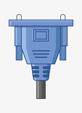 手绘卡通蓝色电脑显示器连接口免抠