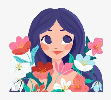 人物手绘小女孩花朵免抠