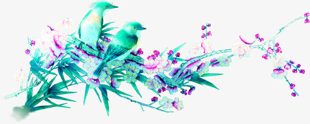 花卉标签 卡通手绘花纹树枝免抠