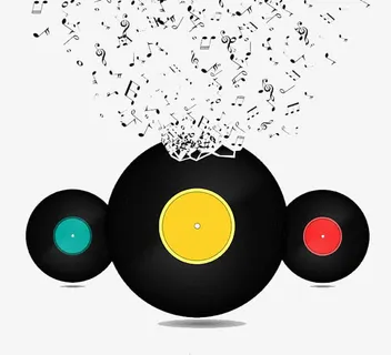 音符与黑胶光碟设计免抠