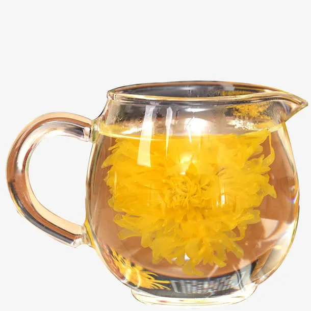 泡制在透明茶水壶中的大朵盛开的免抠