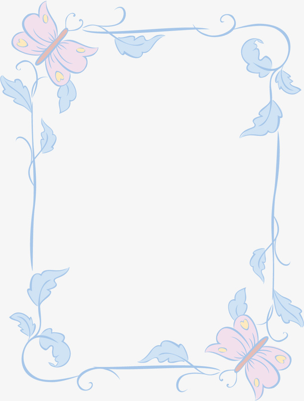 春天蓝色叶子边框免抠