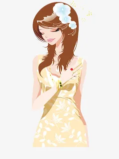 卡通手绘长发闭眼美女免抠