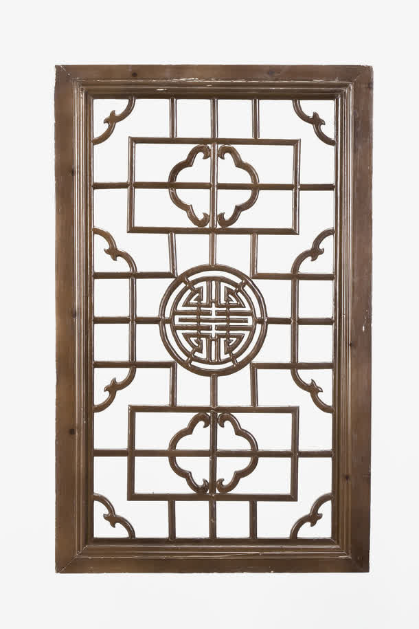 古代木工长方形窗户窗花免抠
