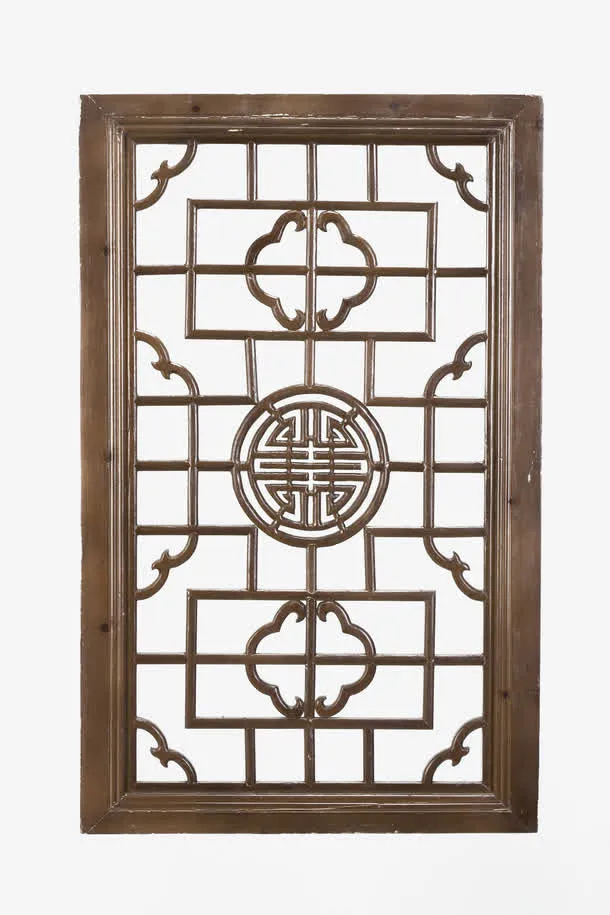 古代木工长方形窗户窗花免抠