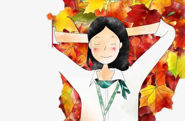 秋衣女孩插画免抠