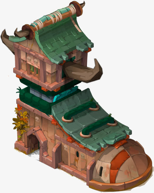 绿色中国风建筑装饰图案免抠