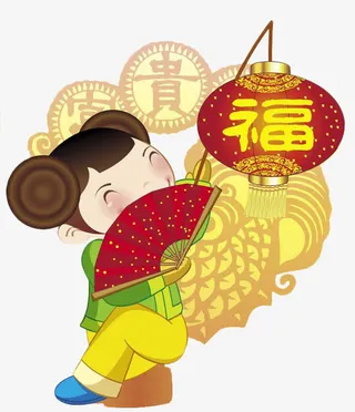 挑着福灯笼的女孩免抠