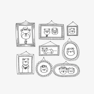手绘熊家族照片墙免抠