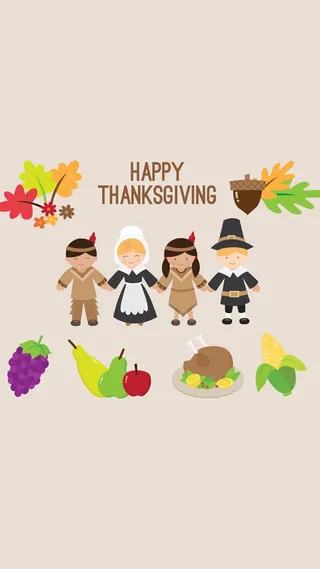 感恩节卡通人物H5浅棕色背景高清
