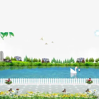 公园美景河流免抠