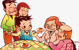 漫画一家人围着桌子吃年夜饭免抠