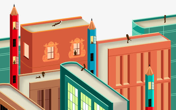 世界知识产权日装饰插图书本建筑免抠