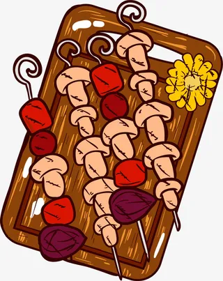 春天野餐手绘烤串免抠