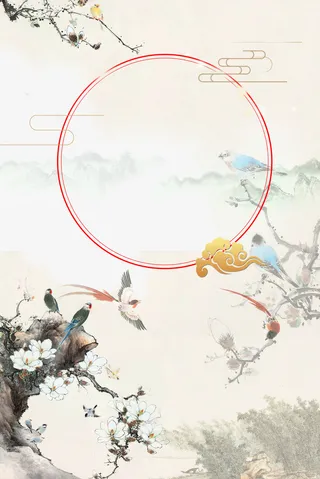 古风树枝鸟祥云花免抠