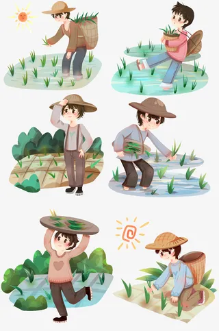 春分男孩插秧水免抠其他元素