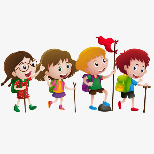 徒步的孩子们矢量素材免抠