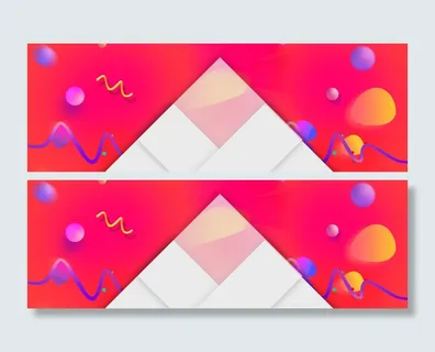 枚红色几何渐变扁平圆点丝带banner高清