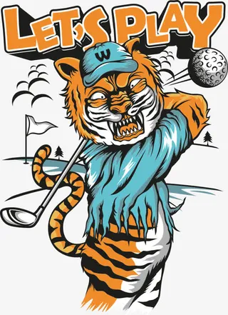 打高尔夫的矢量老虎免抠