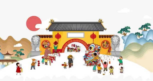 春节街景中国风psd分层图免抠