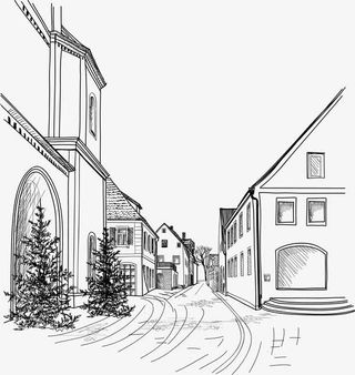 手绘街道免抠