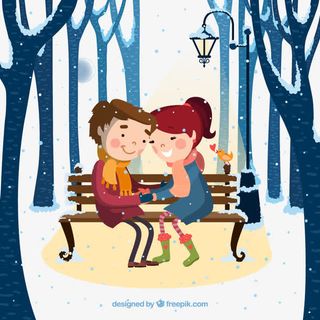冬日路灯下的情侣矢量素材,免抠