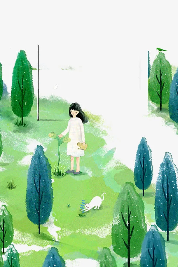 清新春游女孩插画免抠免抠