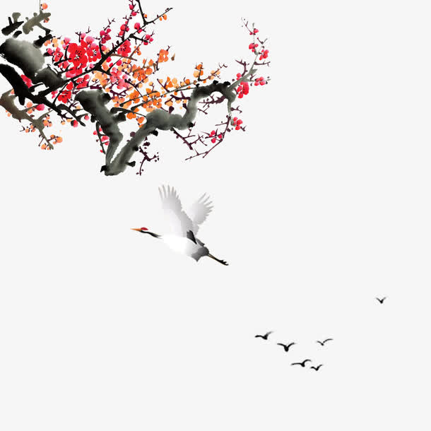梅花白鹤免抠