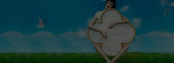 模糊不清的蓝天白云绿草地免抠